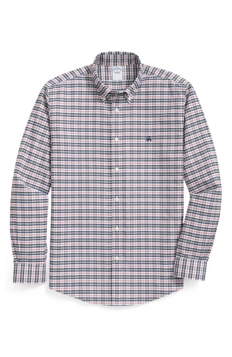 Plaid Wrinkle Resistant Stretch Cotton Button-Down Shirt