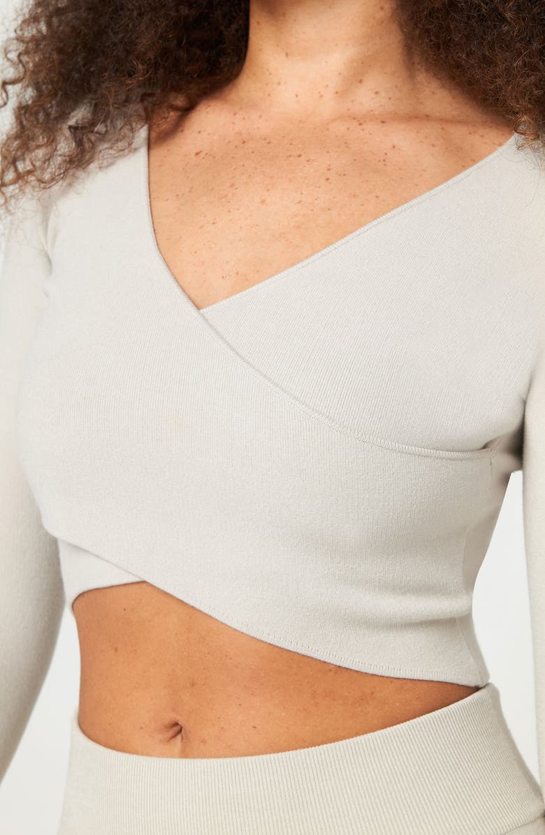 Spiritual Gangster Hadley Wrap Crop Sweater, Alternate, color, Birch