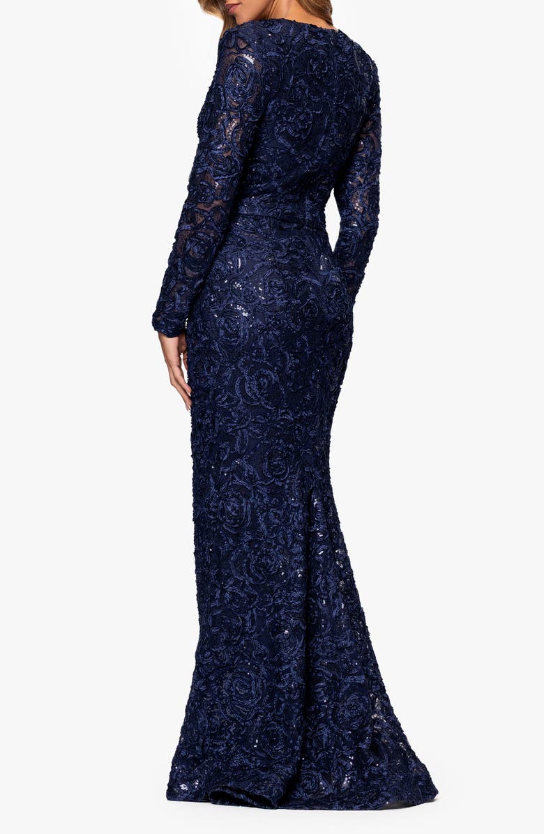 Xscape Evenings Sequin & Soutache Long Sleeve Mermaid Gown, Alternate, color, Navy