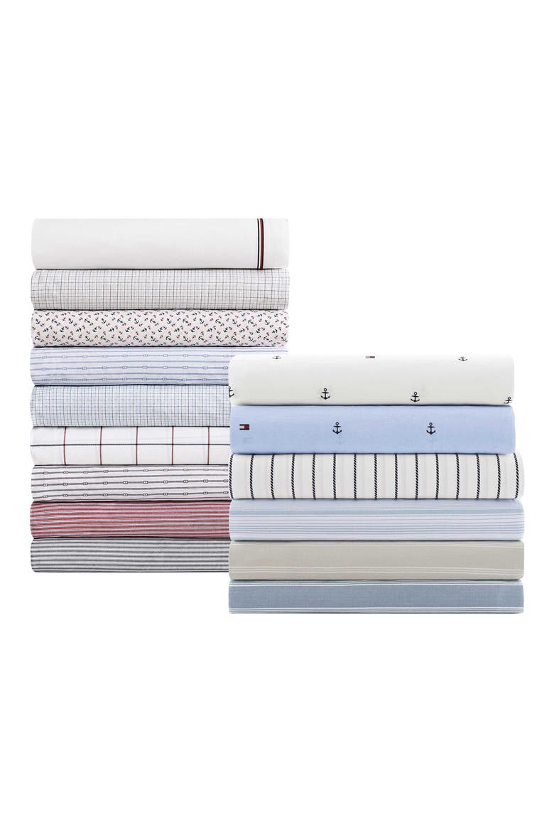 Anchor & Flag Cotton Percale Sheet Set, Alternate, color, WHITE/ DARK BLUE
