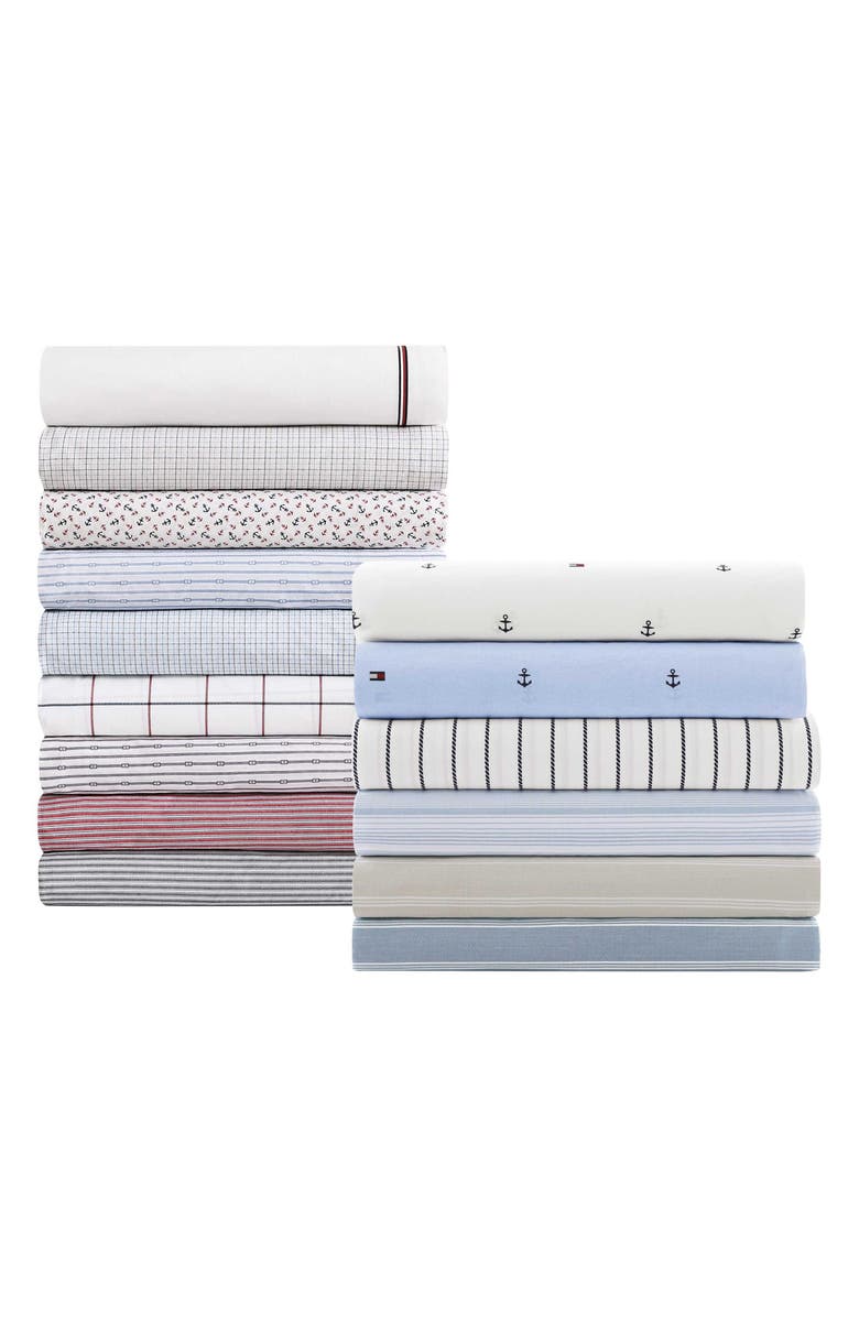 Tommy Hilfiger Anchor & Flag Cotton Percale Sheet Set, Alternate, color, White/ Dark Blue