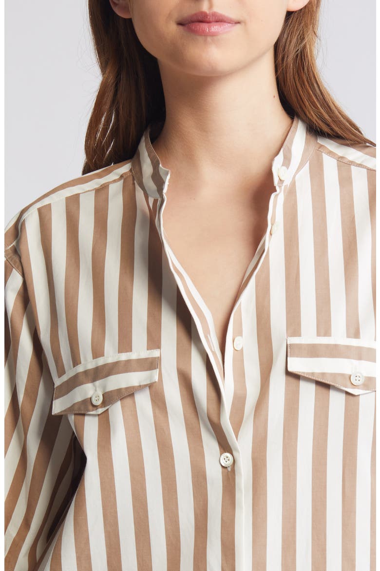 Stripe Pocket Button-Up Tunic Shirt, Alternate, color, MOCHA MULTI