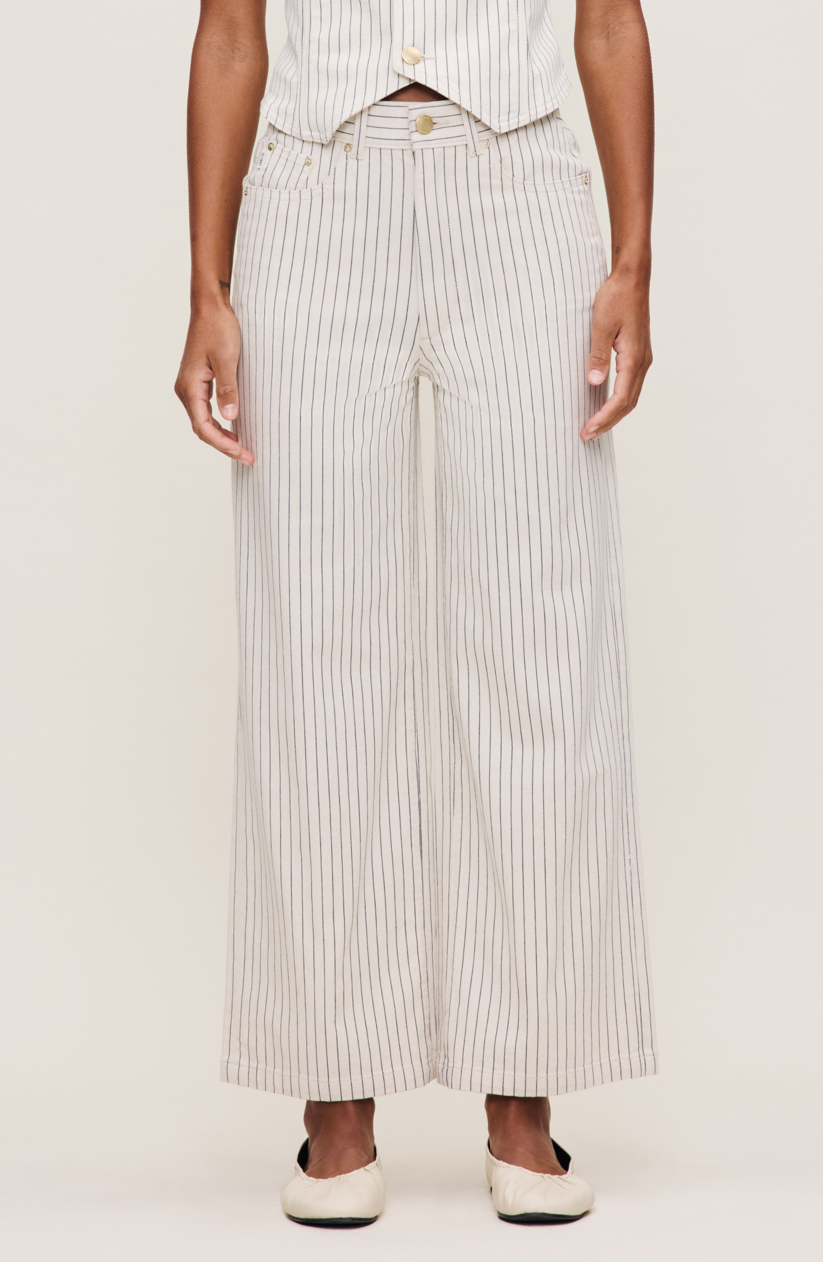Hepburn Stripe High Waist Ankle Wide Leg Jeans