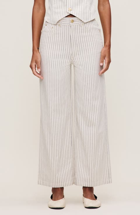 Hepburn Stripe High Waist Ankle Wide Leg Jeans