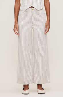 Hepburn Stripe High Waist Ankle Wide Leg Jeans