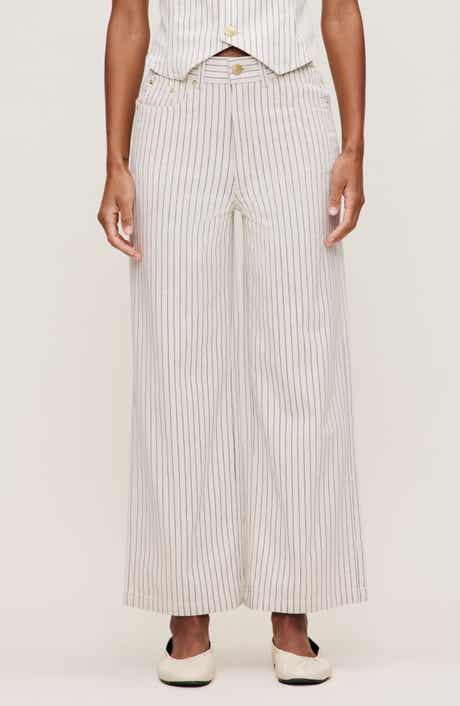Hepburn Stripe High Waist Ankle Wide Leg Jeans