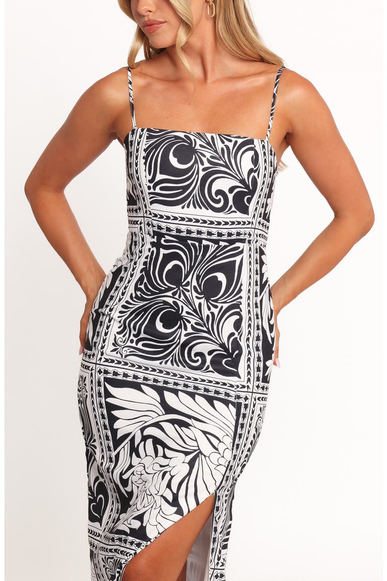 Riley Printed Linen Blend Midi Sundress, Alternate, color, BLACK