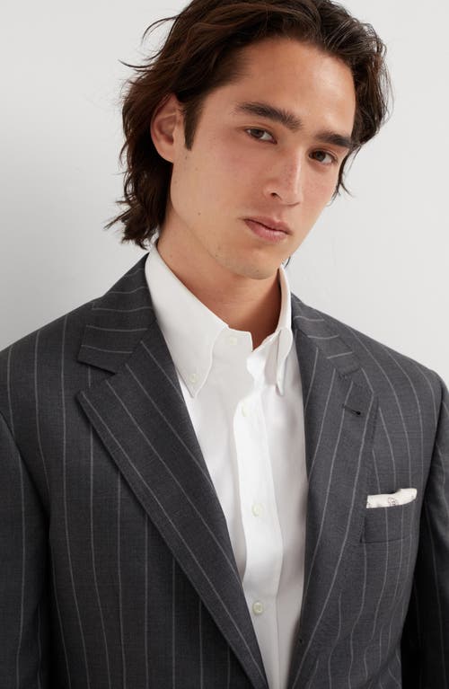 Shop Brunello Cucinelli Wide Chalk Stripe Blazer In Grey