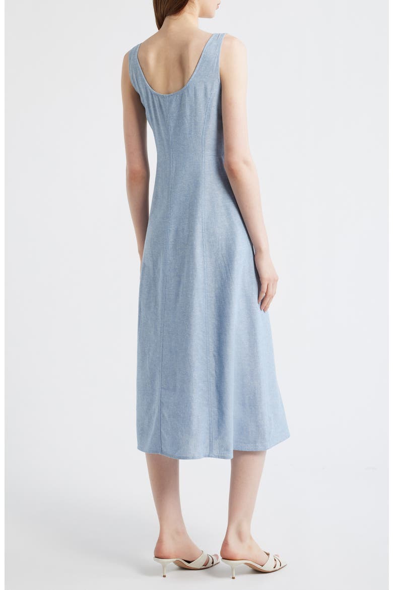 Button Detail Linen Blend Tank Dress, Alternate, color, LAGOON/ CRSP WHT