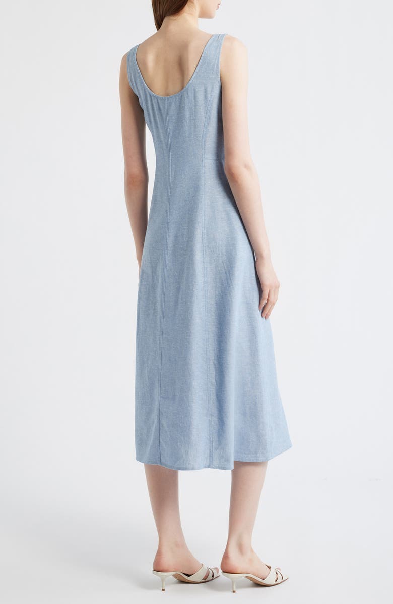 Anne Klein Button Detail Linen Blend Tank Dress, Alternate, color, Lagoon/ Crsp Wht