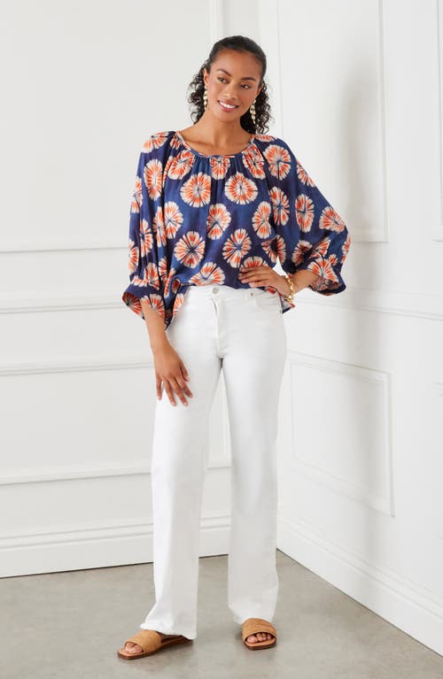Karen Kane Print Blouson Top In Blue Print