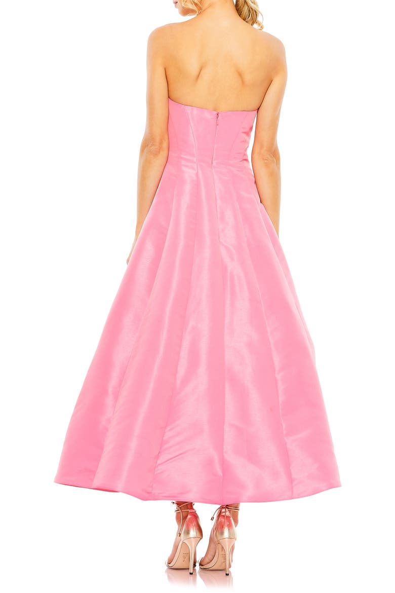 Strapless A-Line Tea Length Statement Bow Midi Dress, Alternate, color, CANDY PINK