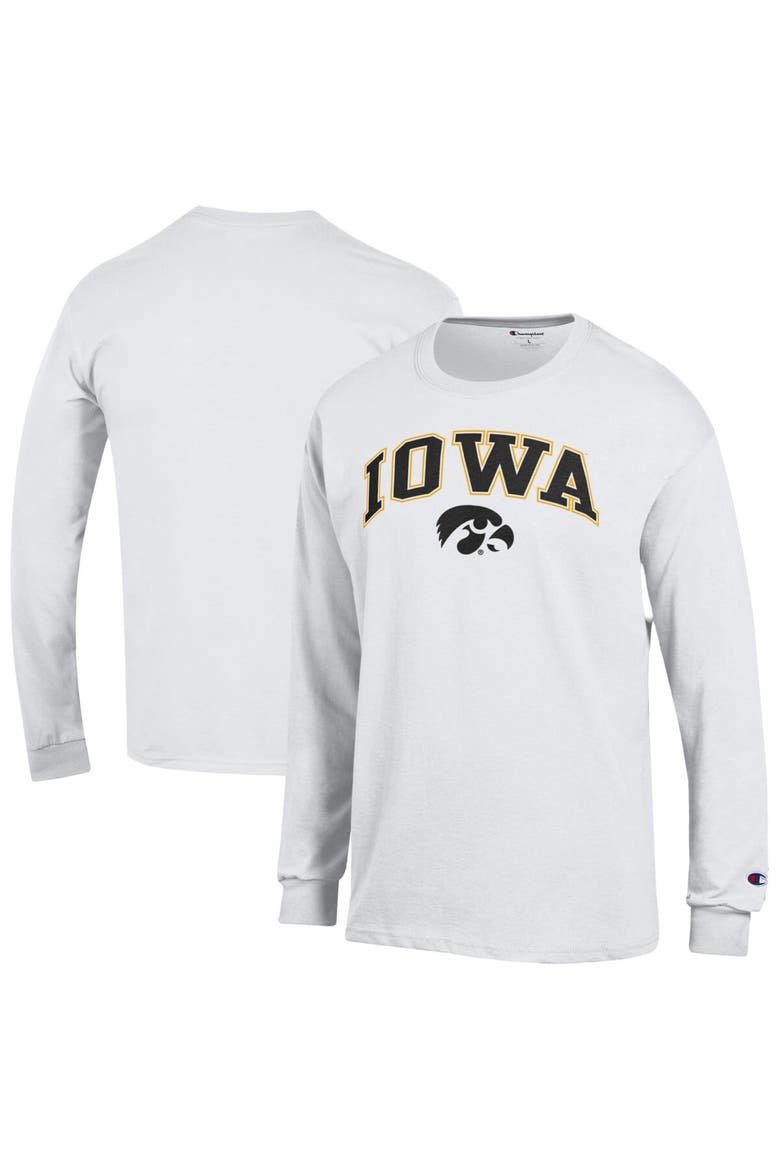 Men's Champion  White Iowa Hawkeyes Arch Over Logo Long Sleeve T-Shirt, Alternate, color, White