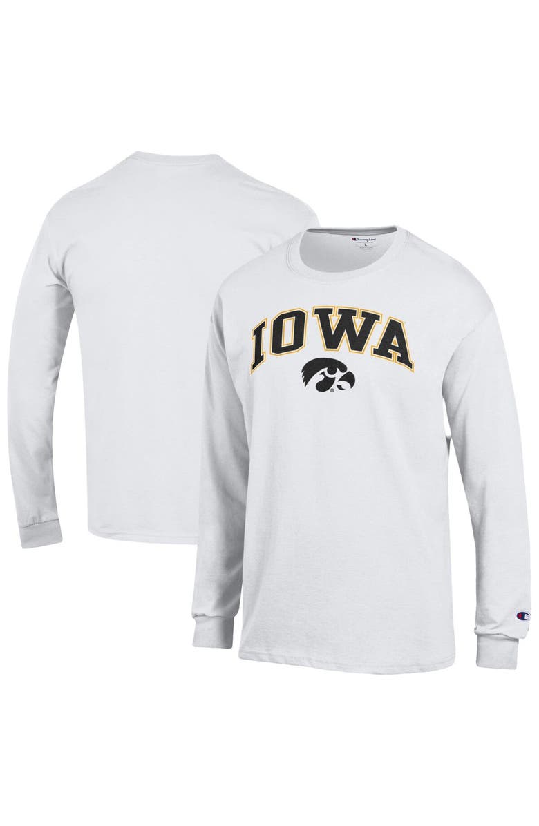 Champion Men's Champion White Iowa Hawkeyes Arch Over Logo Long Sleeve T-Shirt, Alternate, color, White