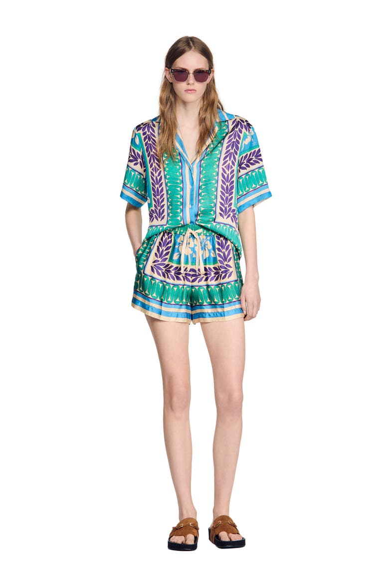 Floral print shorts, Alternate, color, Green / purple