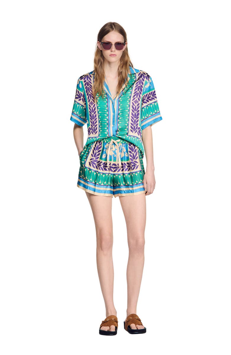 SANDRO Short floral print shorts, Alternate, color, Green / Purple