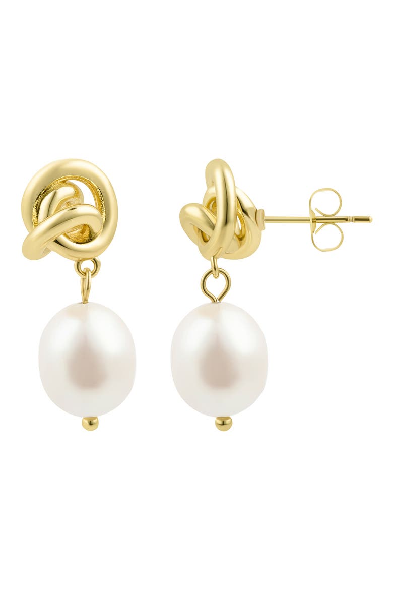 Knot & Freshwater Pearl Drop Earrings, Main, color, WHITE/ GOLD