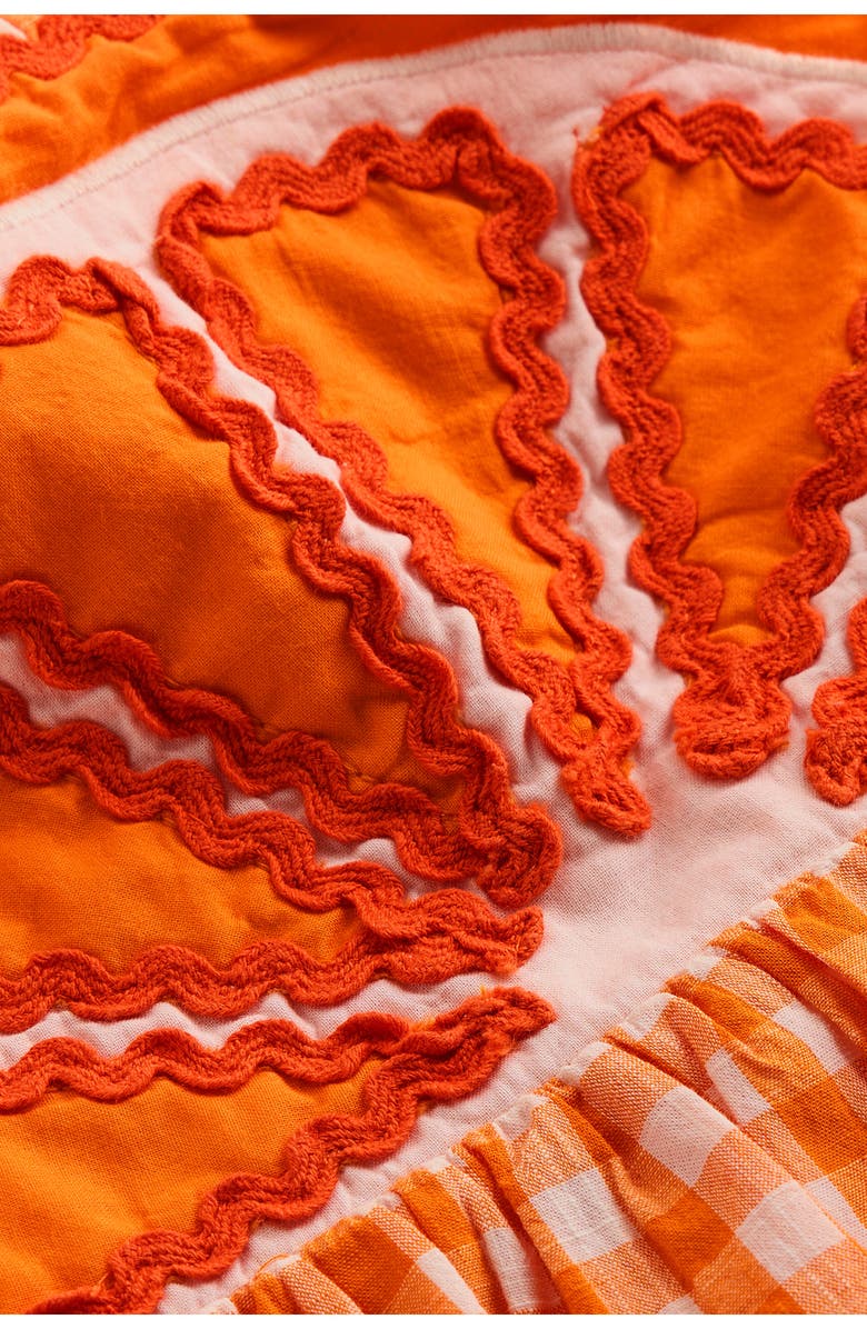 Mini Boden Kids' Novelty Fruit Strappy Gingham Babydoll Top, Alternate, color, Orange/ Ivory Gingham