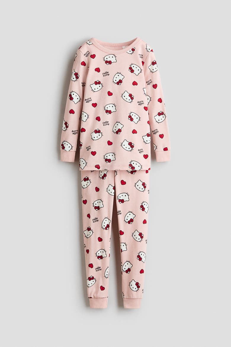 Snug-fit Printed Cotton Pajamas, Main, color, Light pink/Hello Kitty