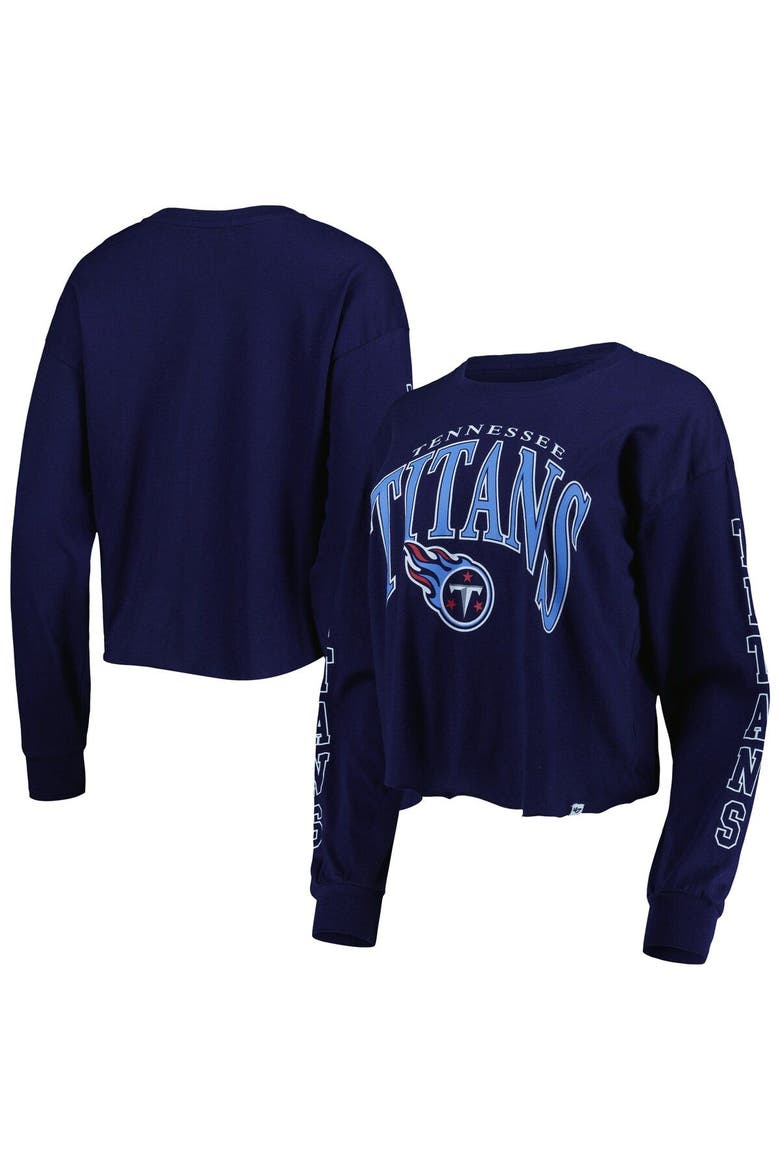 Women's '47 Navy Tennessee Titans Skyler Parkway Cropped Long Sleeve T-Shirt, Main, color, Navy