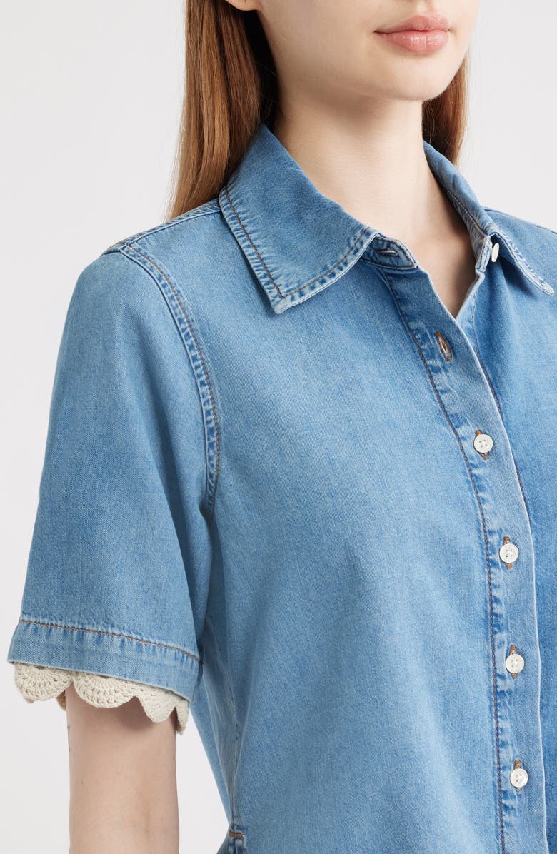 FRAME Denim Crochet Trim Button-Up Top, Alternate, color, Lacewing