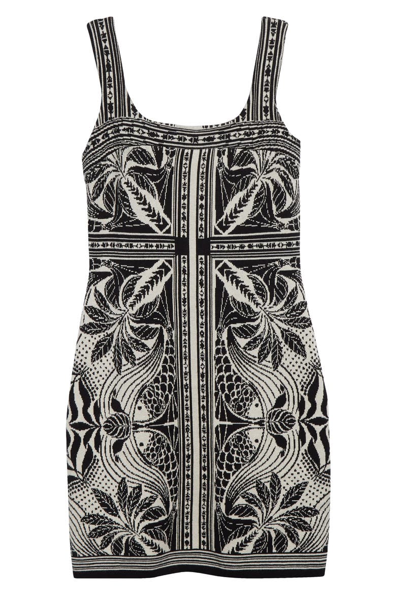 Scarf Print Jacquard Sleeveless Dress, Alternate, color, OFF-WHITE