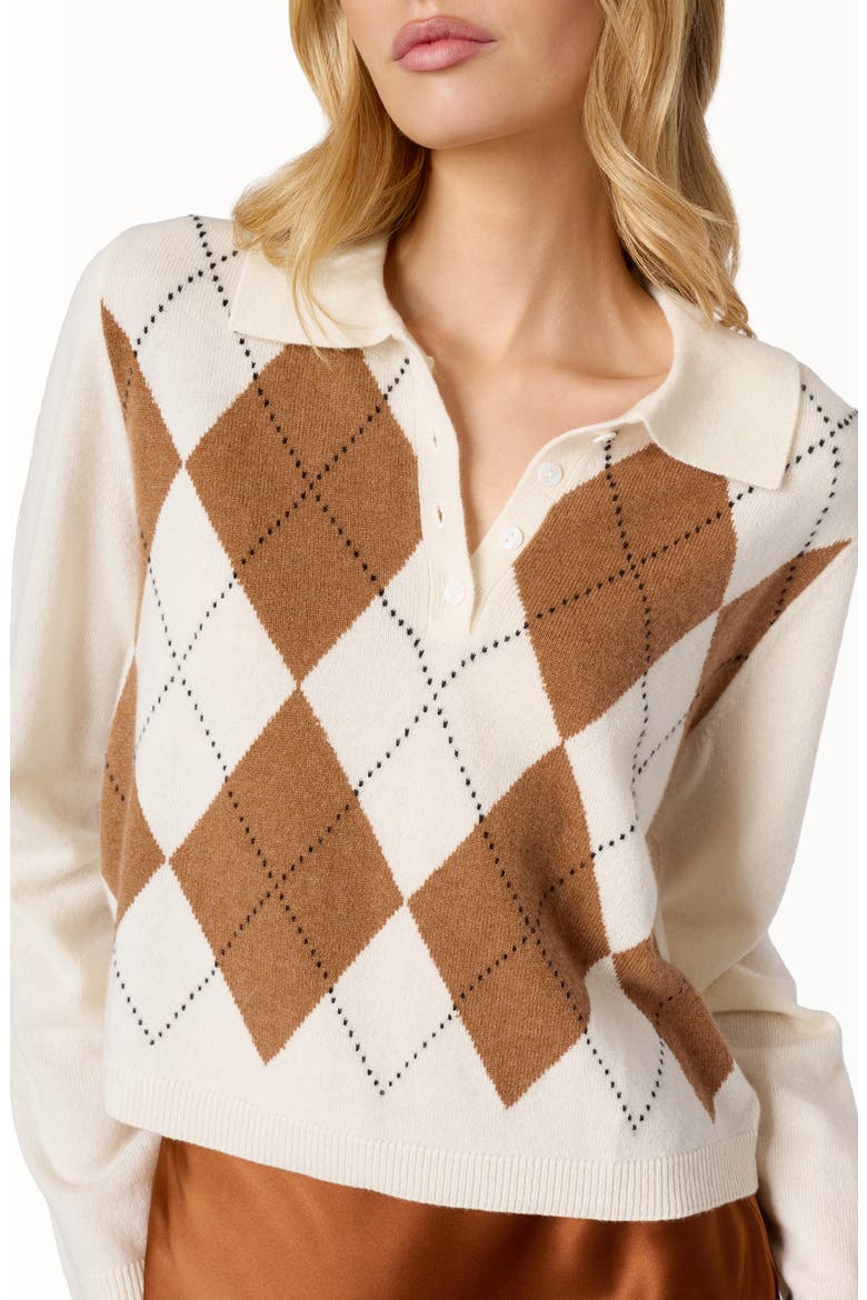 Morris Cropped Cashmere Polo Sweater, Alternate, color, CREAM ARGYLE