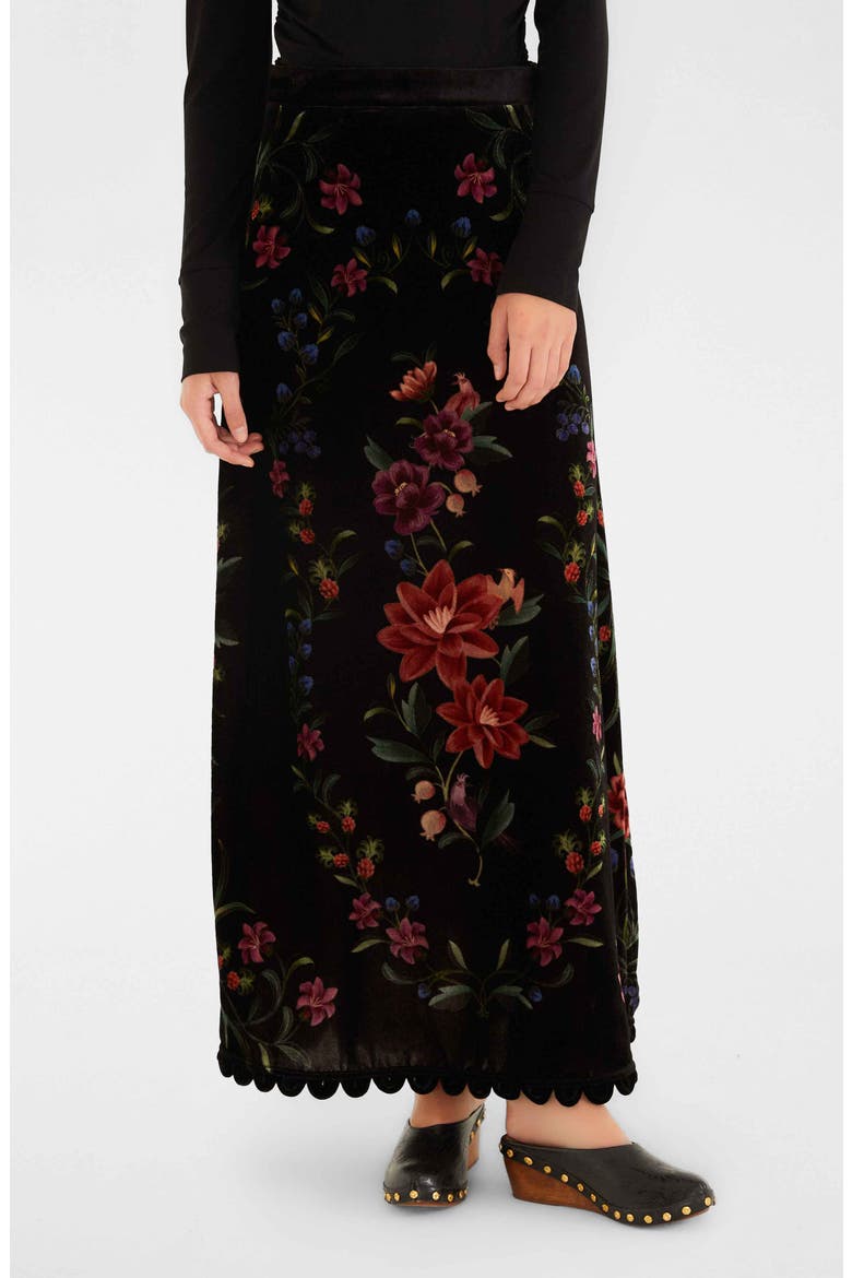 Belle Garden Midi Skirt, Main, color, BELLE GARDEN BLACK