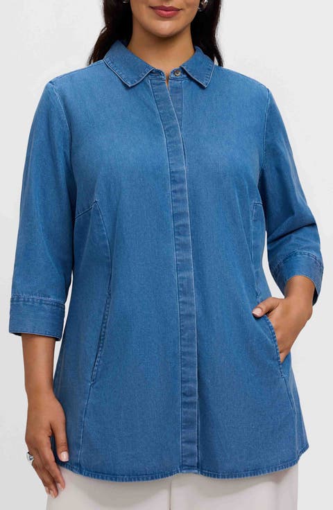 Cici Denim Tunic Shirt (Plus)