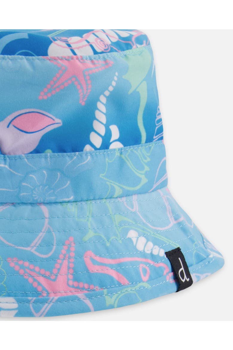 Wide Brim Beach Shell Print Beach Hat, Alternate, color, Blue Seashell Print