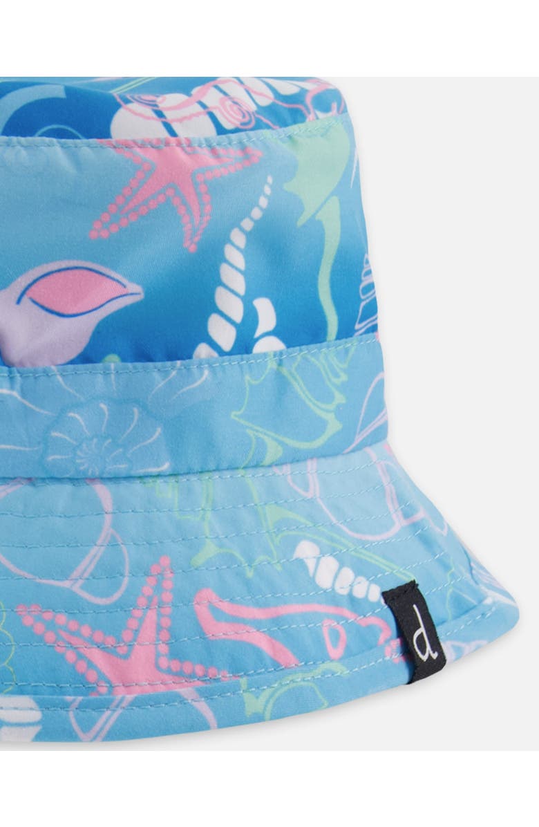 Deux par Deux Wide Brim Beach Shell Print Beach Hat, Alternate, color, Blue Seashell Print