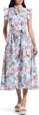Robert Graham Sadie Floral Paisley Cap Sleeve Cotton Shirtdress