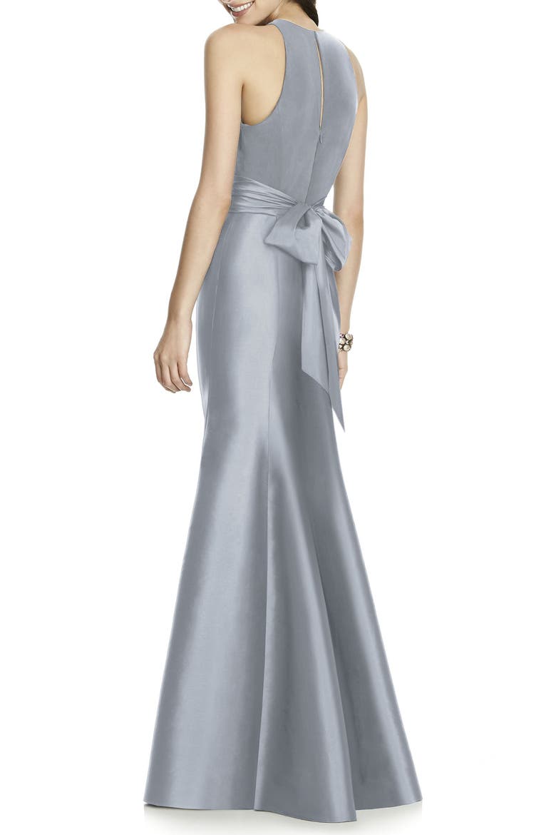 Jersey Bodice Mikado Trumpet Gown, Alternate, color, PLATINUM