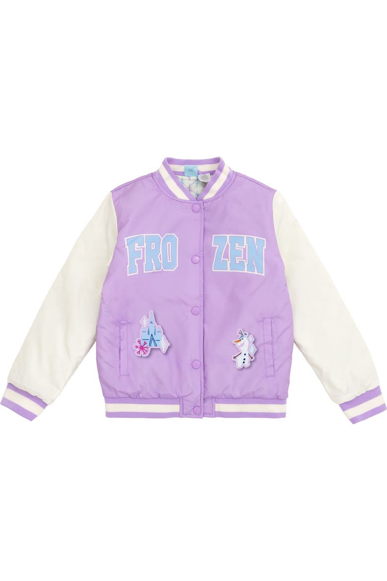 Frozen Varsity Bomber Jacket, Main, color, Lavender Anna Elsa