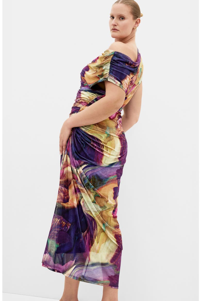 Abstract Floral One-Shoulder Mesh Dress, Alternate, color, MAJESTIC SWIRL