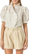 English Factory Embroidered Ruffle Short Sleeve Eyelet Shirt