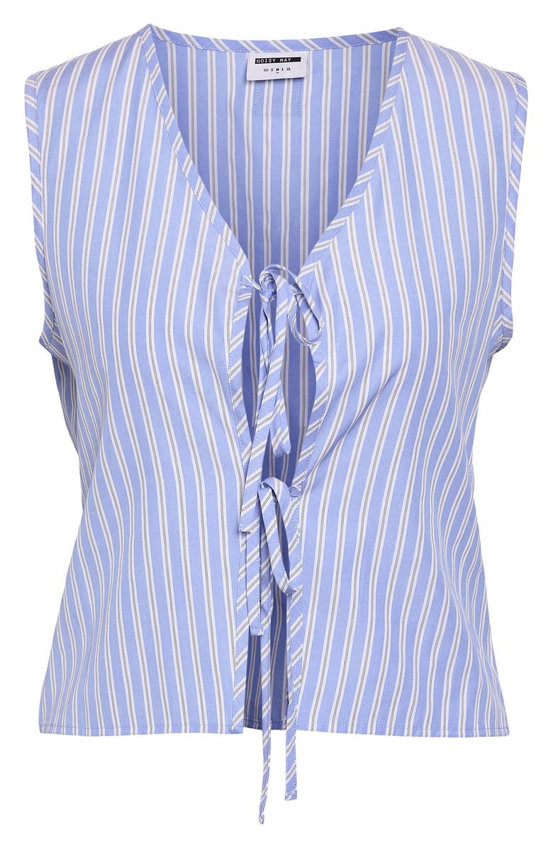 Noisy may Frida Tie Front Crop Vest, Alternate, color, Sky Blue Stripes White
