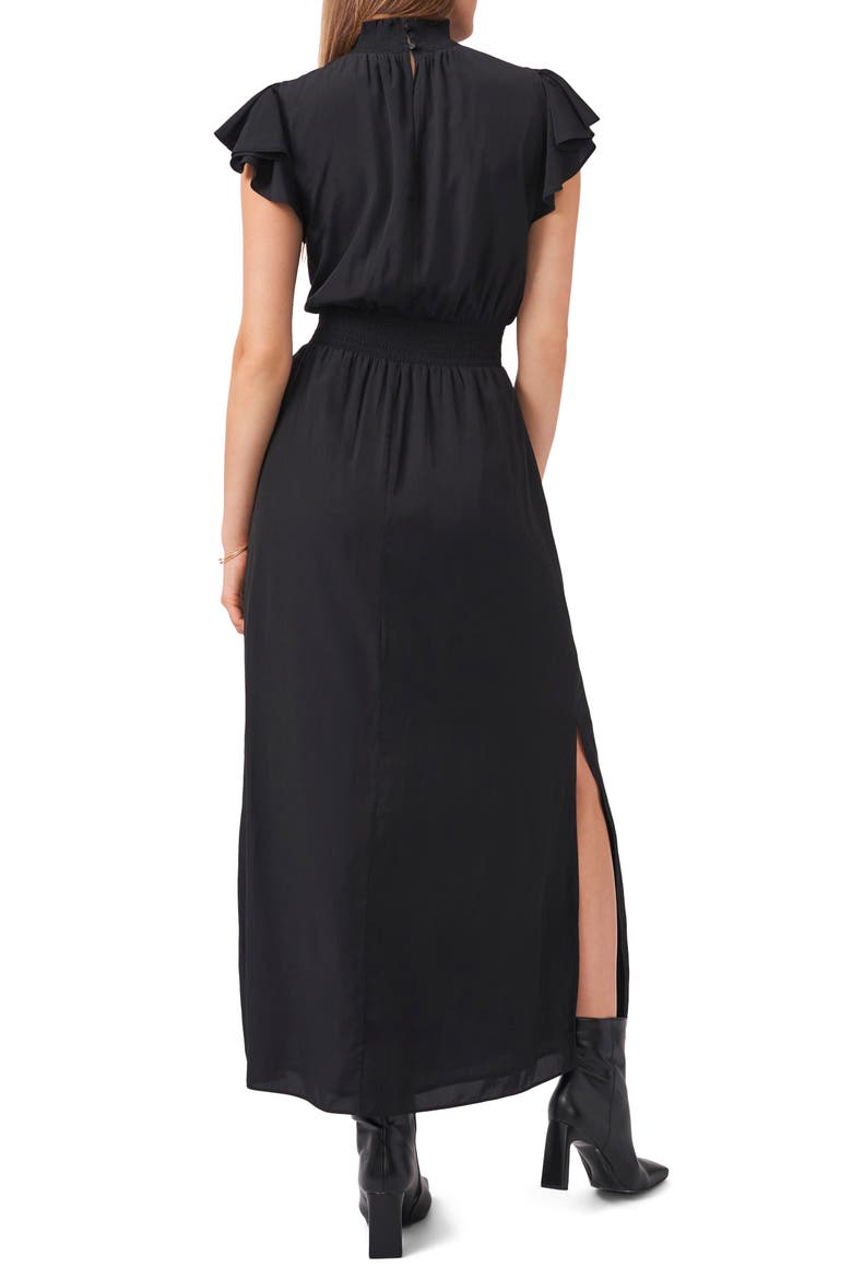 Flutter Sleeve Smocked Neck Dress, Alternate, color, RICH BLACK