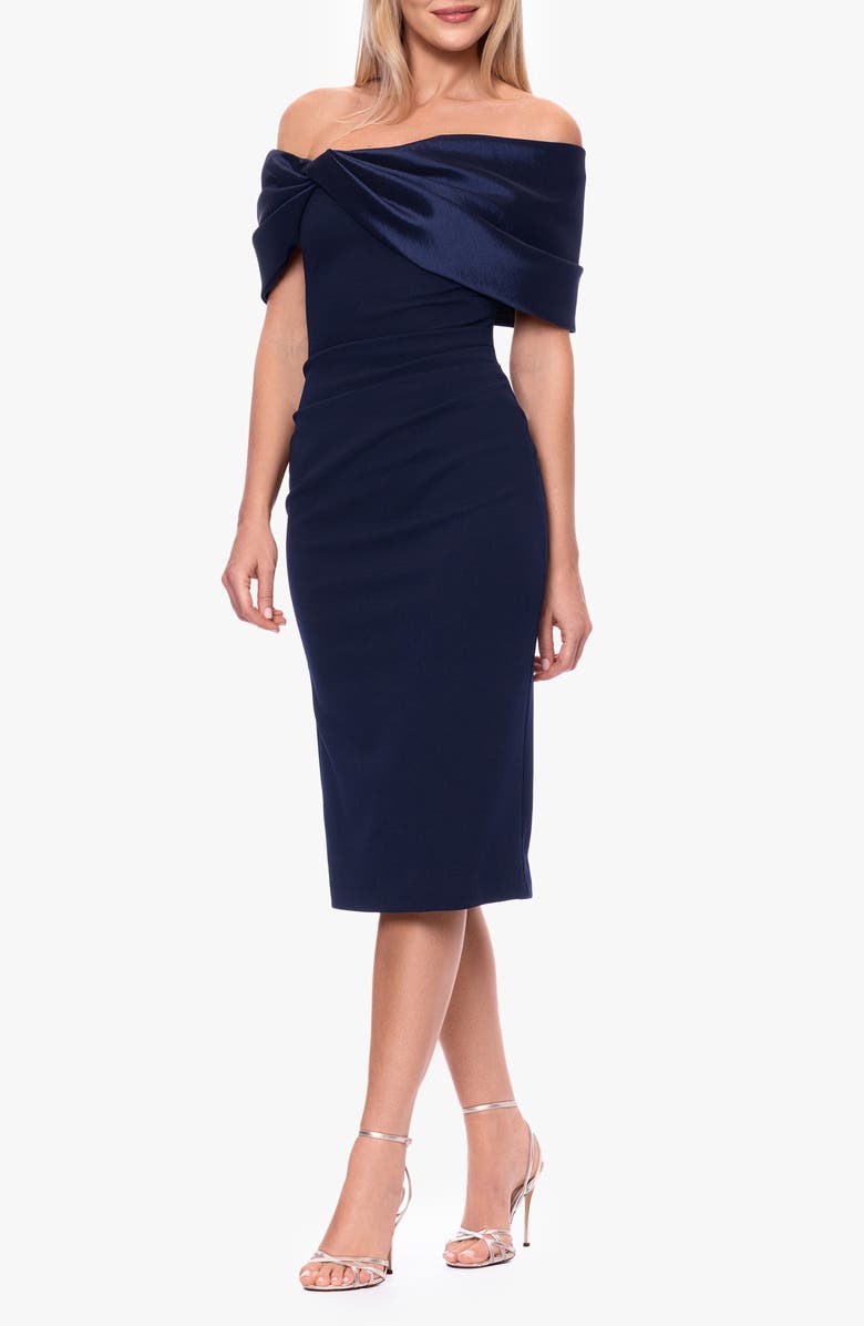 Betsy & Adam Off the Shoulder Scuba Crepe Cocktail Dress, Alternate, color, Navy