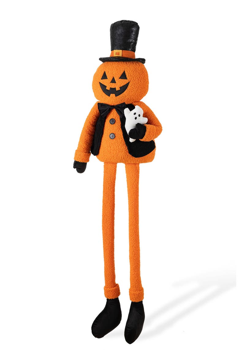 59"H Halloween Oversized Fabric Jack-O-Lantern with Dangle Legs w/Timer, Main, color, Orange
