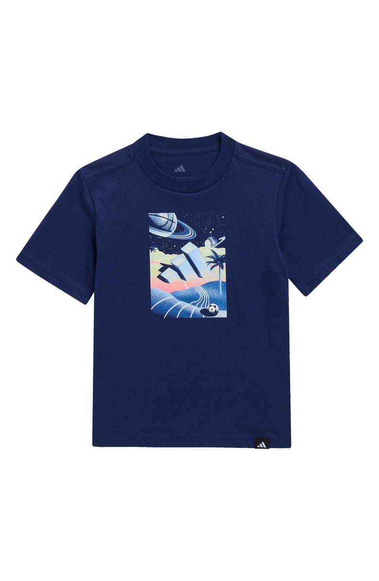 adidas Kids' Box Logo Cotton Graphic T-Shirt, Main, color, Dark Blue
