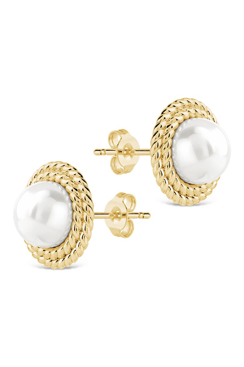 Pearl Halo Stud Earrings, Alternate, color, GOLD