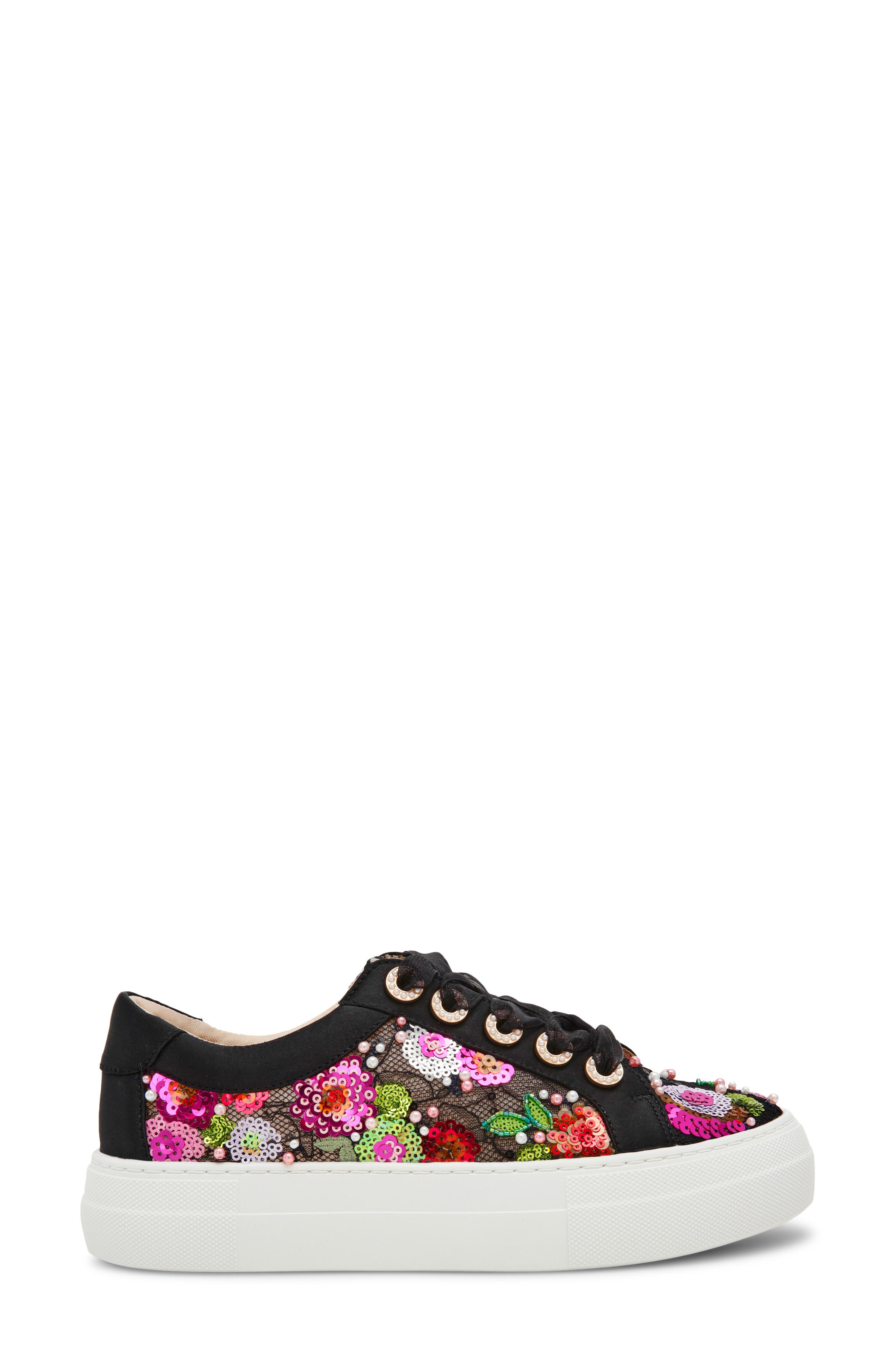 Betsey Johnson Bonny Sequin Platform Sneaker, Alternate, color, Black Floral