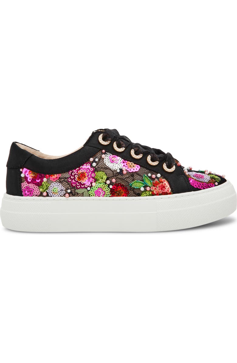 Betsey Johnson Bonny Sequin Platform Sneaker, Alternate, color, Black Floral