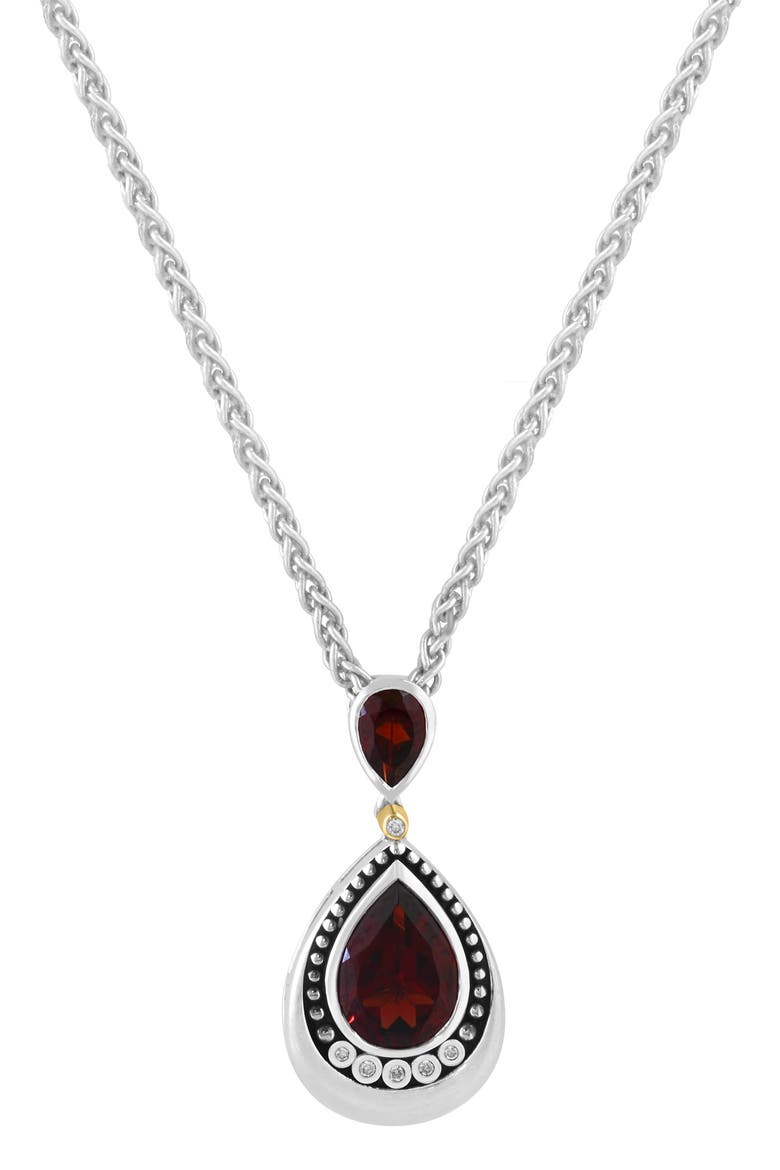 Garnet & Diamond Pendant Necklace - 0.01ct., Main, color, RED