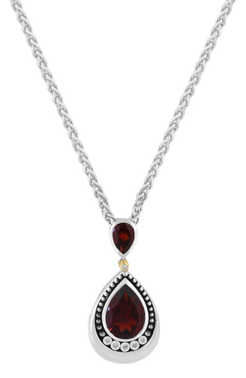 Garnet & Diamond Pendant Necklace - 0.01ct.