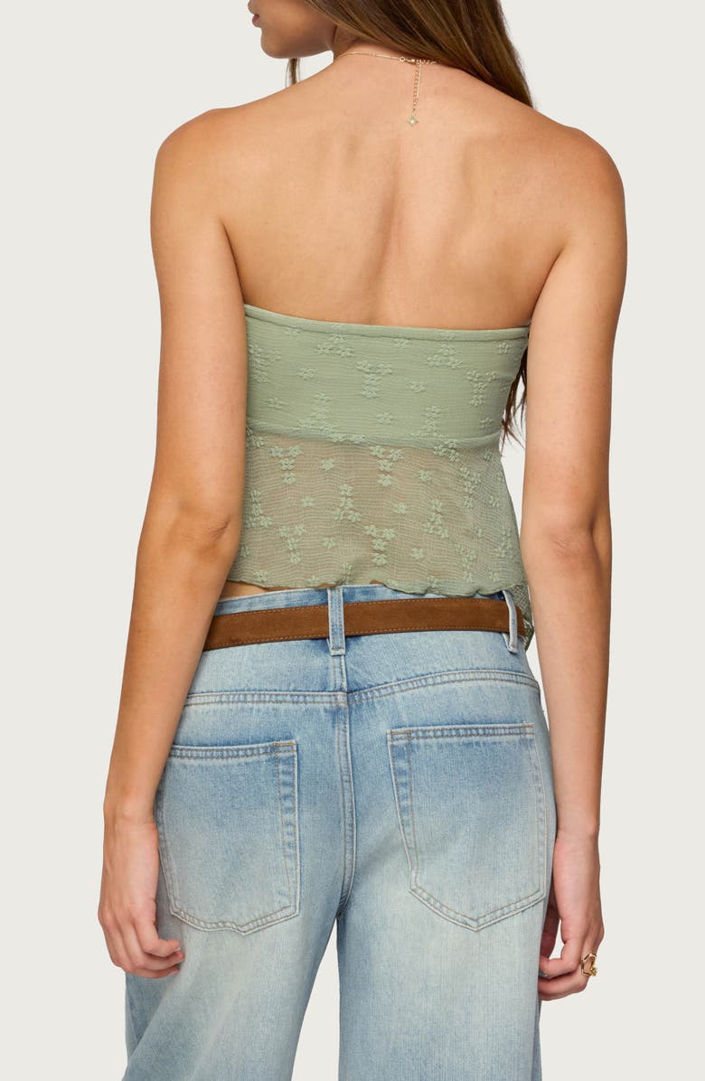 EDIKTED Embroidered Sheer Strapless Top, Alternate, color, Sage