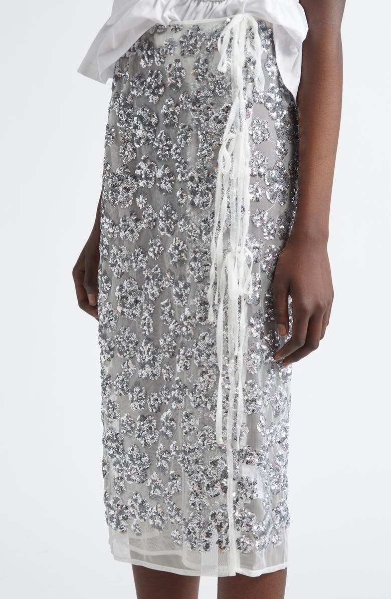 Cecilie Bahnsen Ariana Floral Sequin Wrap Pencil Skirt, Alternate, color, 