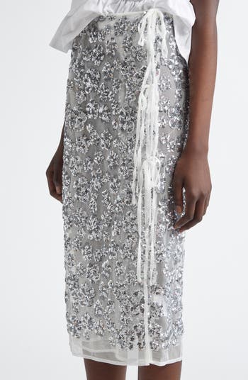 【Cecilie Bahnsen】ARIANA SKIRT Cecilie Bahnsen Ariana Floral Sequin Wrap Pencil Skirt
