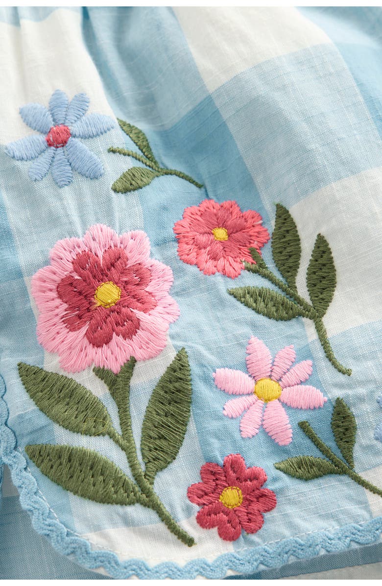 Mini Boden Kids' Embroidered Cotton Shorts, Alternate, color, Blue Gingham